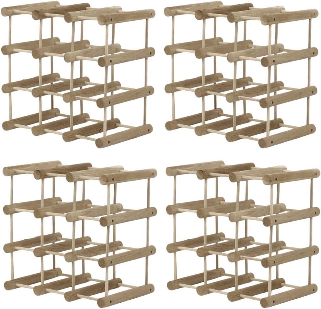 MODO24 Weinregal Modular, 56 Flaschen, 4 Module, Flaschenregal, Weinständer, Eiche Massivholz, Modul 36x36x24 cm, Natur Geölt, RW7