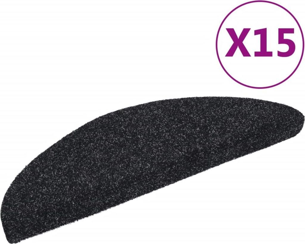 vidaXL Stufenmatten Selbstklebend 15 Stk. 56x17x3 cm Schwarz Halbrund