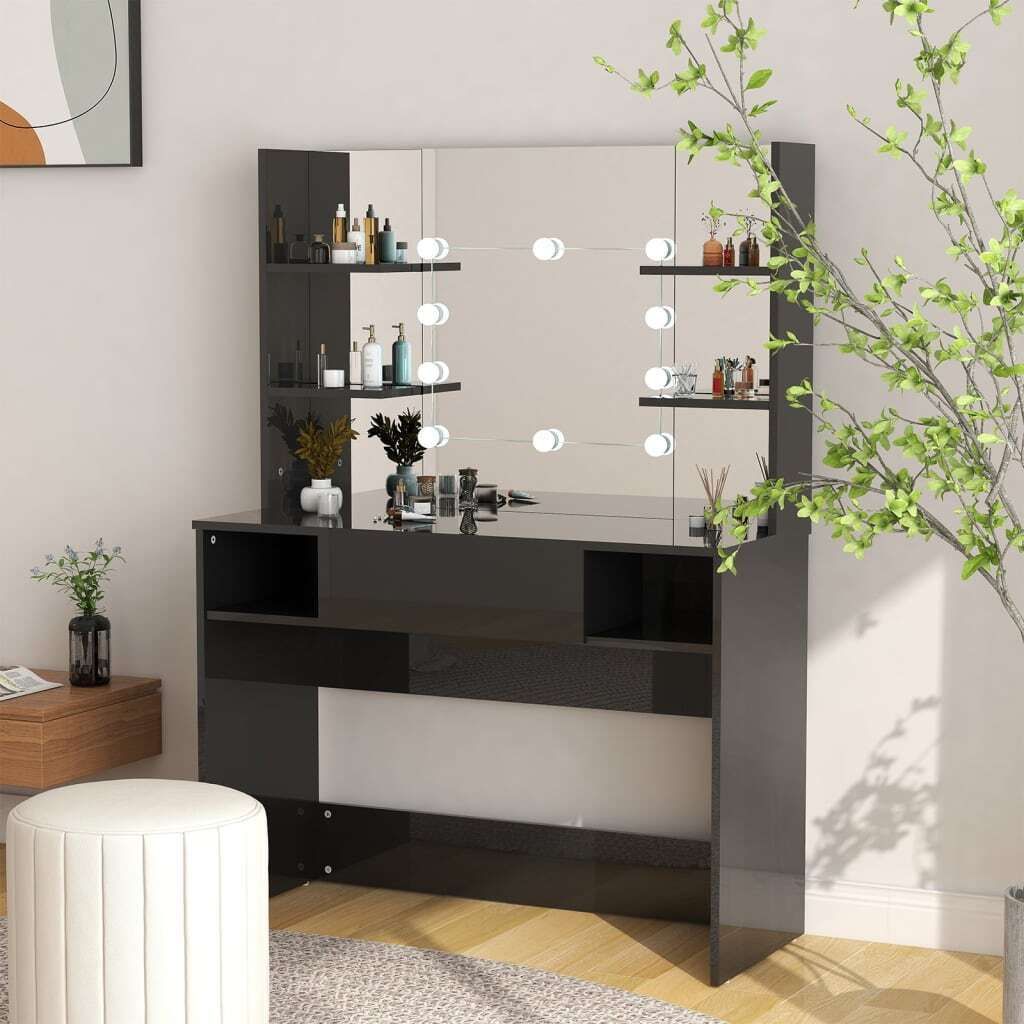 The Living Store Schminktisch mit LED-Beleuchtung 100x40x135 cm MDF