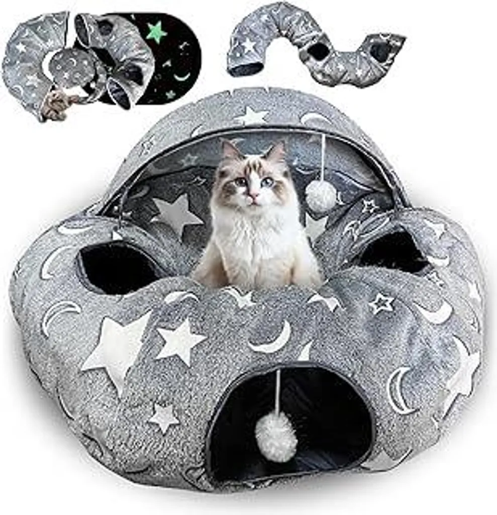 Cuccia per Gatti Tunnel XXL Luminoso in Peluche - Letto Morbido 4-in-1
