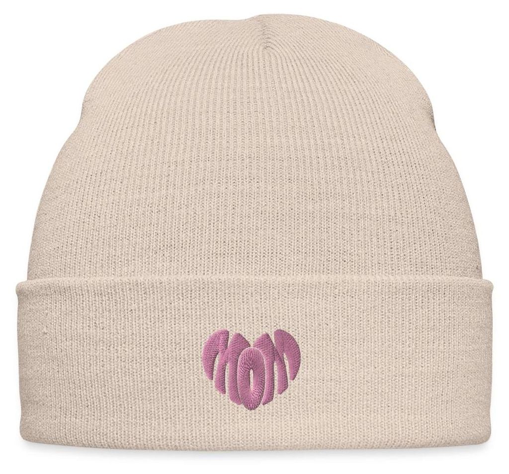 Spreadshirt Stickerei Mom Pinkes Herz Bestickte Wintermütze, One size, Beige