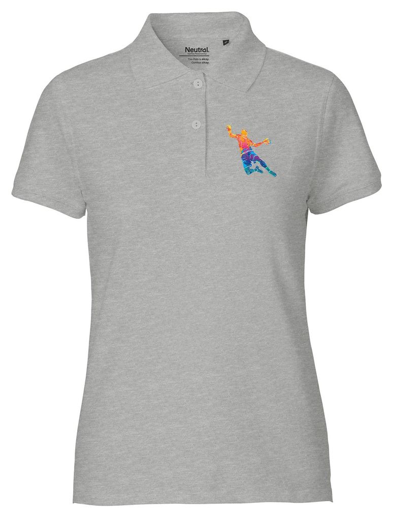 Huuraa Damen Polo Shirt bunte Handball Silhouette S Sport Grey Bio Baumwolle Fairtrade Poloshirt Geschenkidee