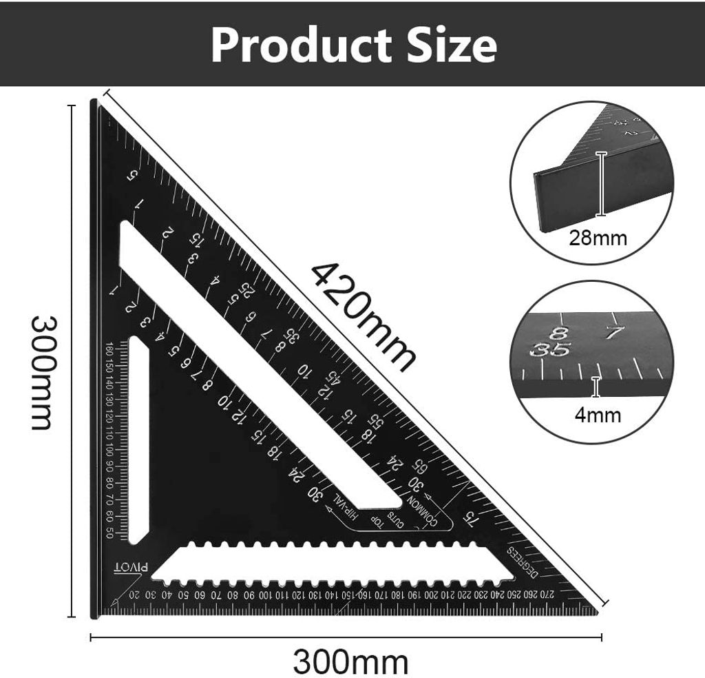 Geometrie-Set Aus Metall - 4-teilig Mit Lineal, Dreieck & Winkelmesser, Schwarz