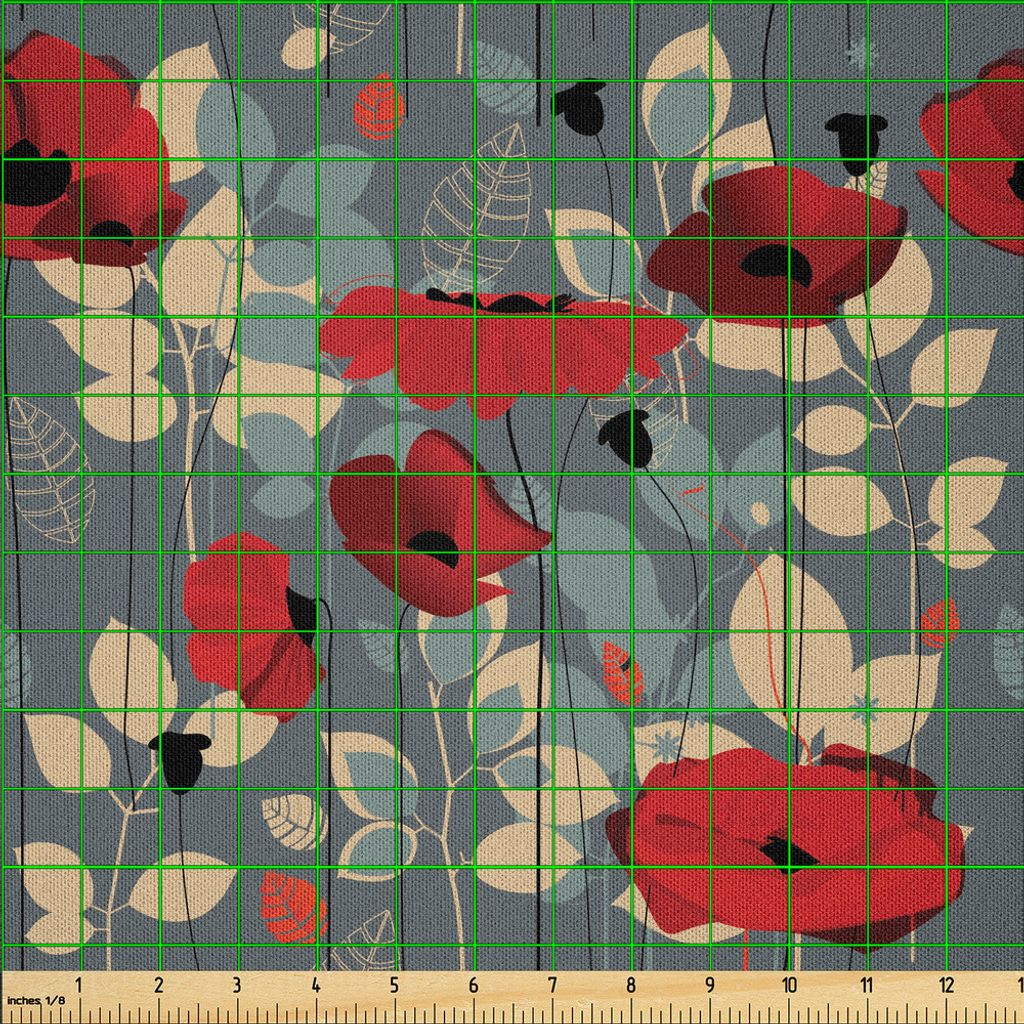 ABAKUHAUS Mohn Microfaser Stoff als Meterware , Abstraktion Eines Wachsenden Blumengarten Verlässt Botanisch Moderne Natur Anzeige, 2 M (230 x 200...