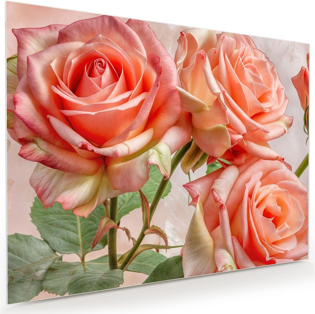 Glasbild 120x90cm in XXL für Wohnzimmer, Schlafzimmer Motiv Rosen Bouquet