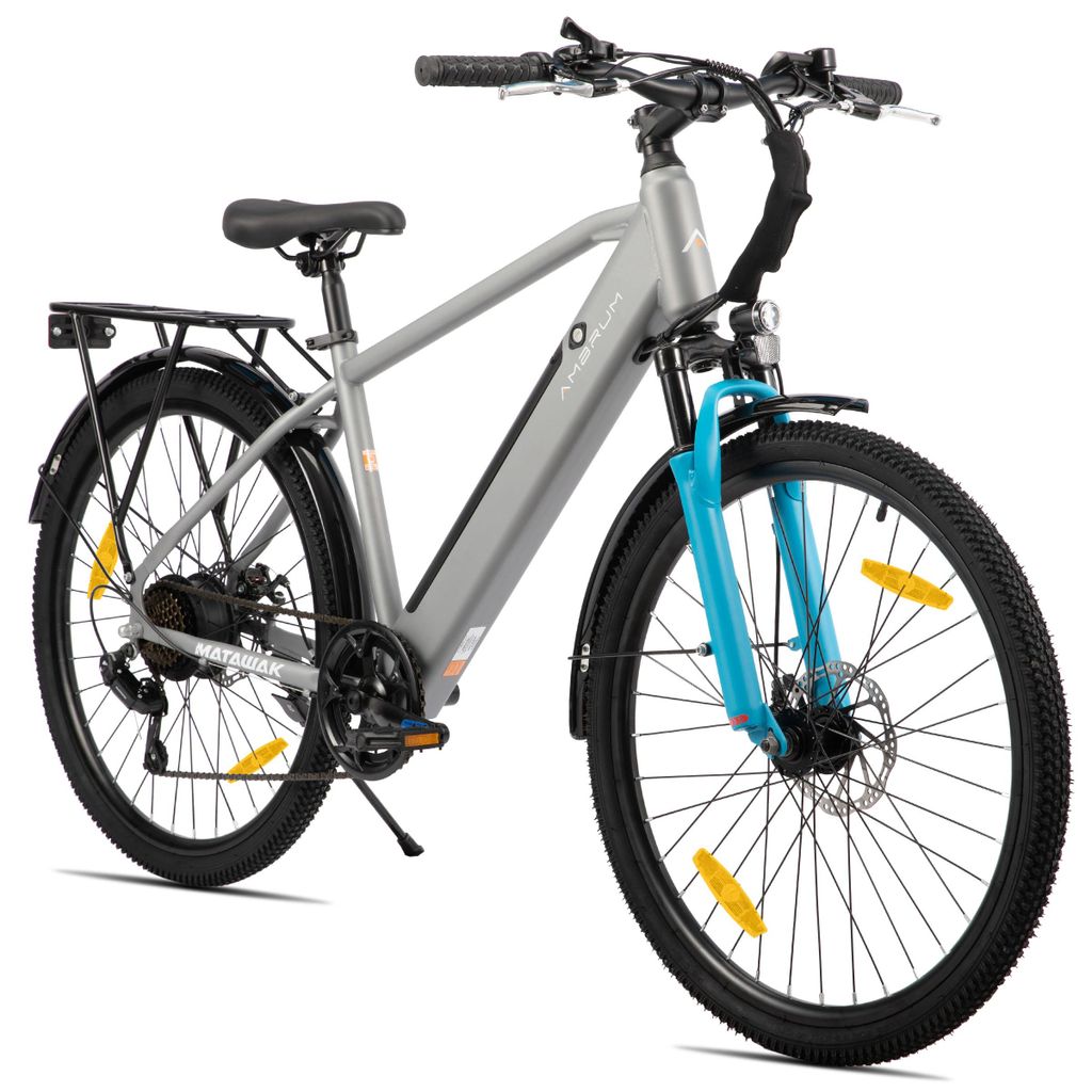 Hiland 26 Zoll-E-Mountainbike, 250W, 7 Gänge, mechanische Scheibenbremse, mit 10,4-Ah-Akku im Rahmen, Schutzblechen und Gepäckträger für Erwach...