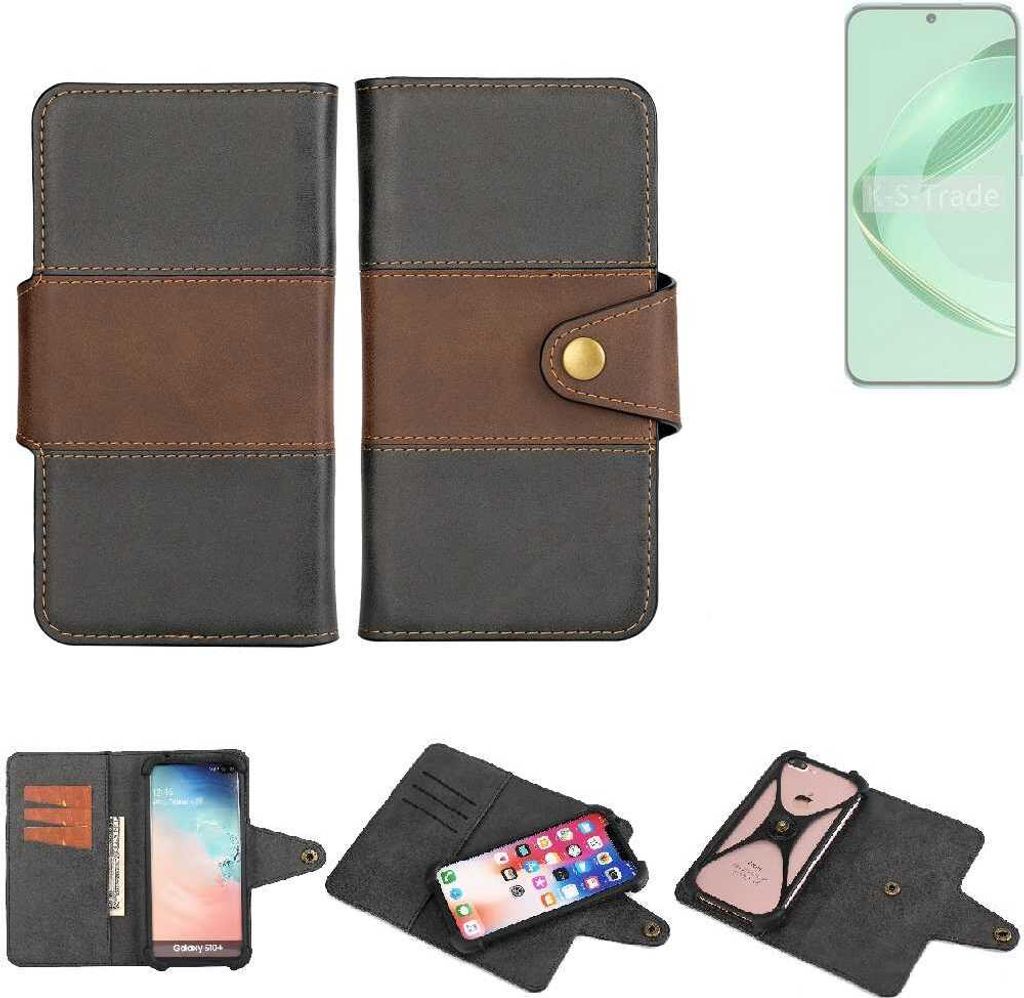 K-S-Trade Handyhülle Schutzhülle Hülle Bookstyle Wallet-Case kompatibel mit Huawei nova 11 Bumper Rundumschutz schwarz-braun 1x
