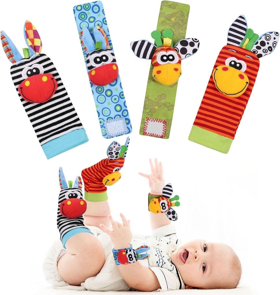 Babyrassel, Handgelenk- und Sockenrassel, Babyspielzeug 0-3-6 Monate, Neugeborenenspielzeug 0-9 Monate (Junge/Mädchen)