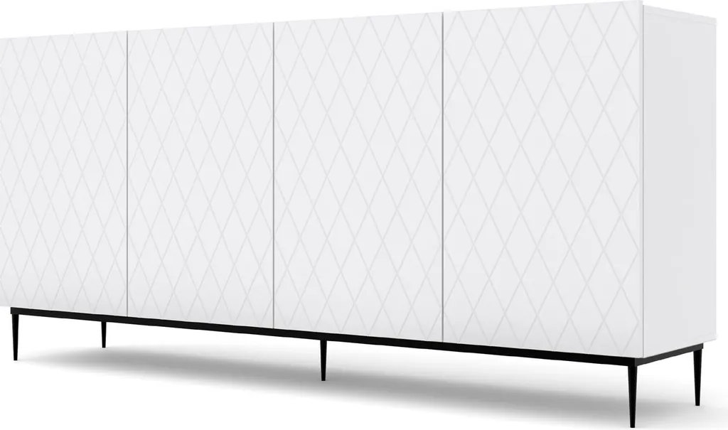 Grand meuble de rangement salon blanc mat bahut 4 portes 193 cm