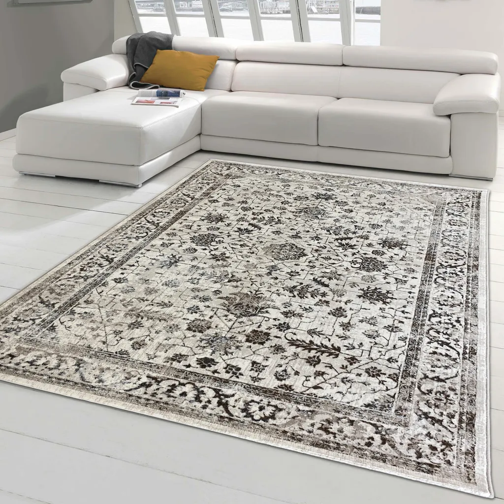 Tapis d'Orient 240x340 cm Crème : Illuminez et Agrandissez votre Pièce