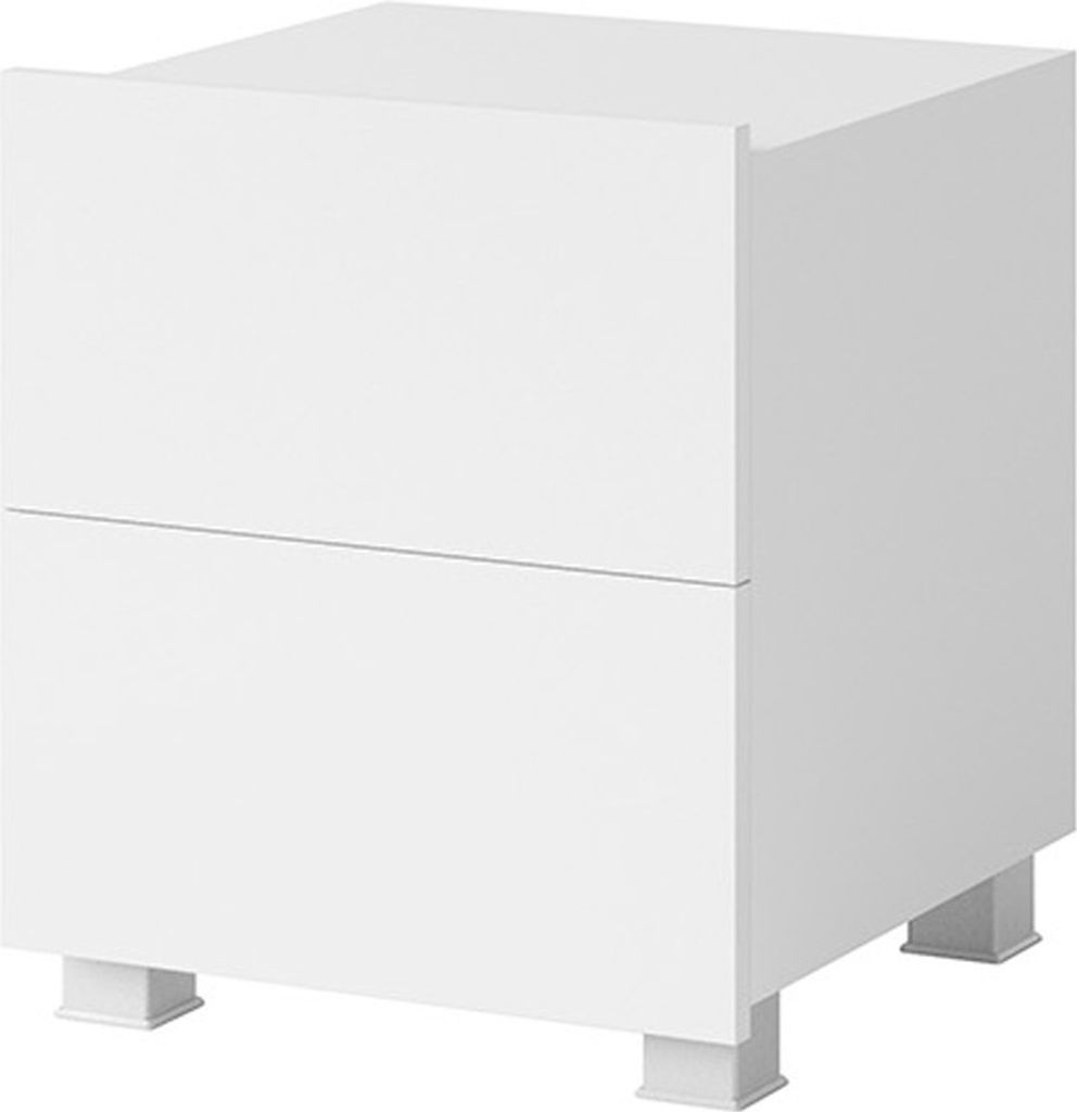 Nachttisch CALABRINI C-13 mit 2 Schubladen Nachtschrank 40 cm Nachtkommode Beistelltisch Nachtkonsole Grifflos Modern (Weiß / Weiß Hochglanz)