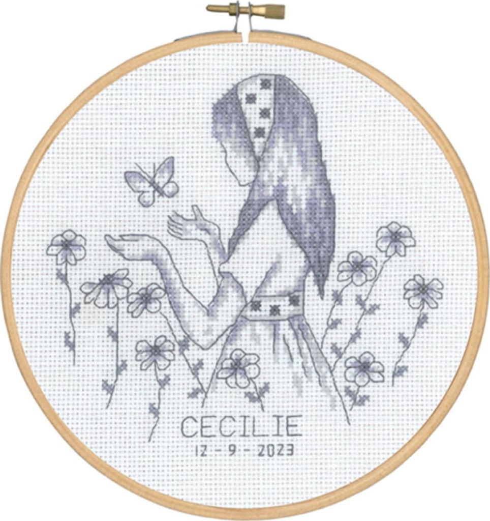 Permin Kreuzstich Stickpackung mit Stickrahmen "Cecilie", Zählmuster, Diam. 18cm