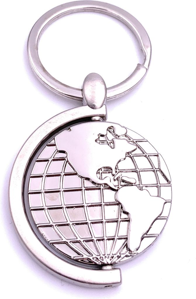 Onwomania Globus Erde Weltkugel Schlüsselanhänger Keychain Silber Metall