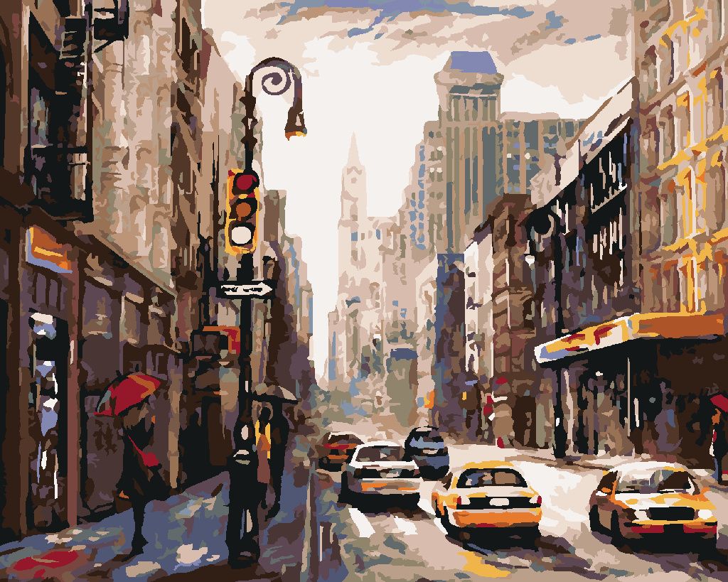 Zuty - Malen nach Zahlen - FRAU MIT REGENSCHIRM IN NEW YORK, 40x50 cm, ohne Keilrahmen