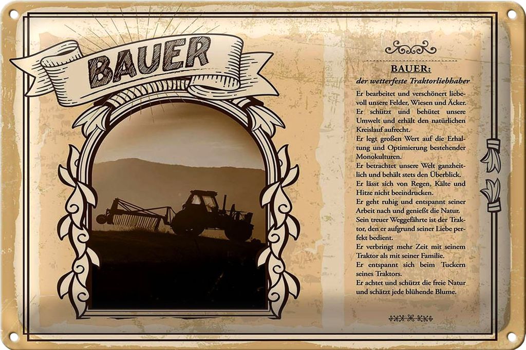 Blechschild Berufe 30x20cm Bauer wetterfest Traktorliebhaber