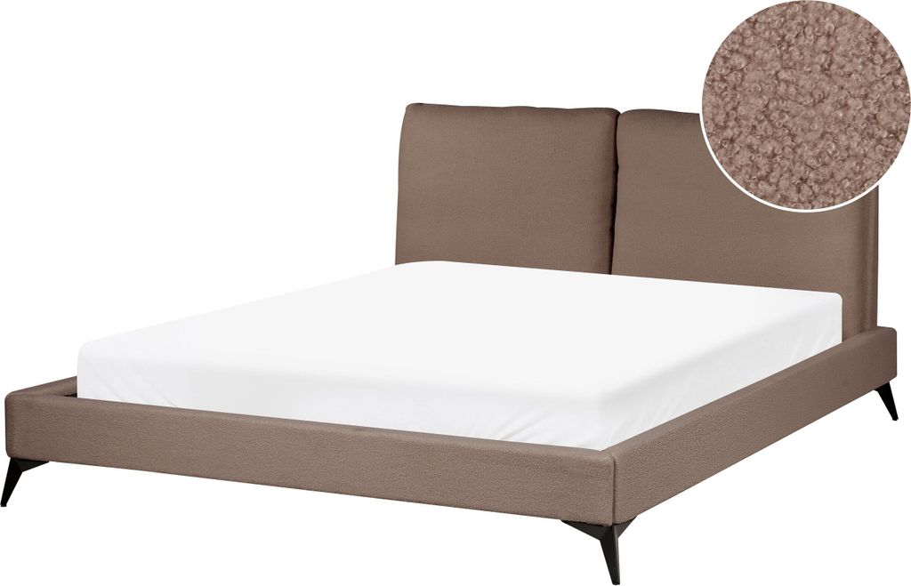BELIANI Polsterbett Braun Bouclé mit Lattenrost 160 x 200 cm Hohes Kopfteil Schwarze Metallfüße Modernes Design Schlafzimmer Ausstattung Möbel