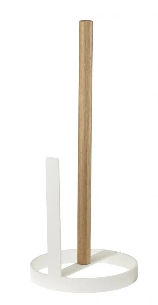 Support Papier Cuisine Tosca Yamazaki Finition Acier Blanc et Bois Massif