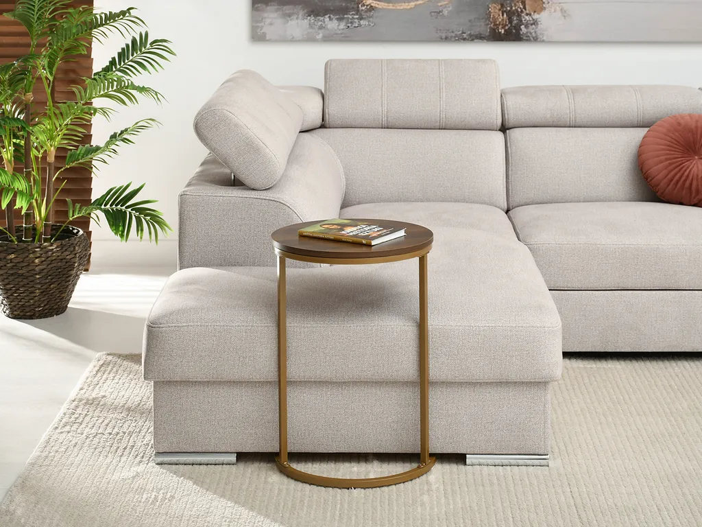 Table d'appoint design or et noyer pour décoration salon