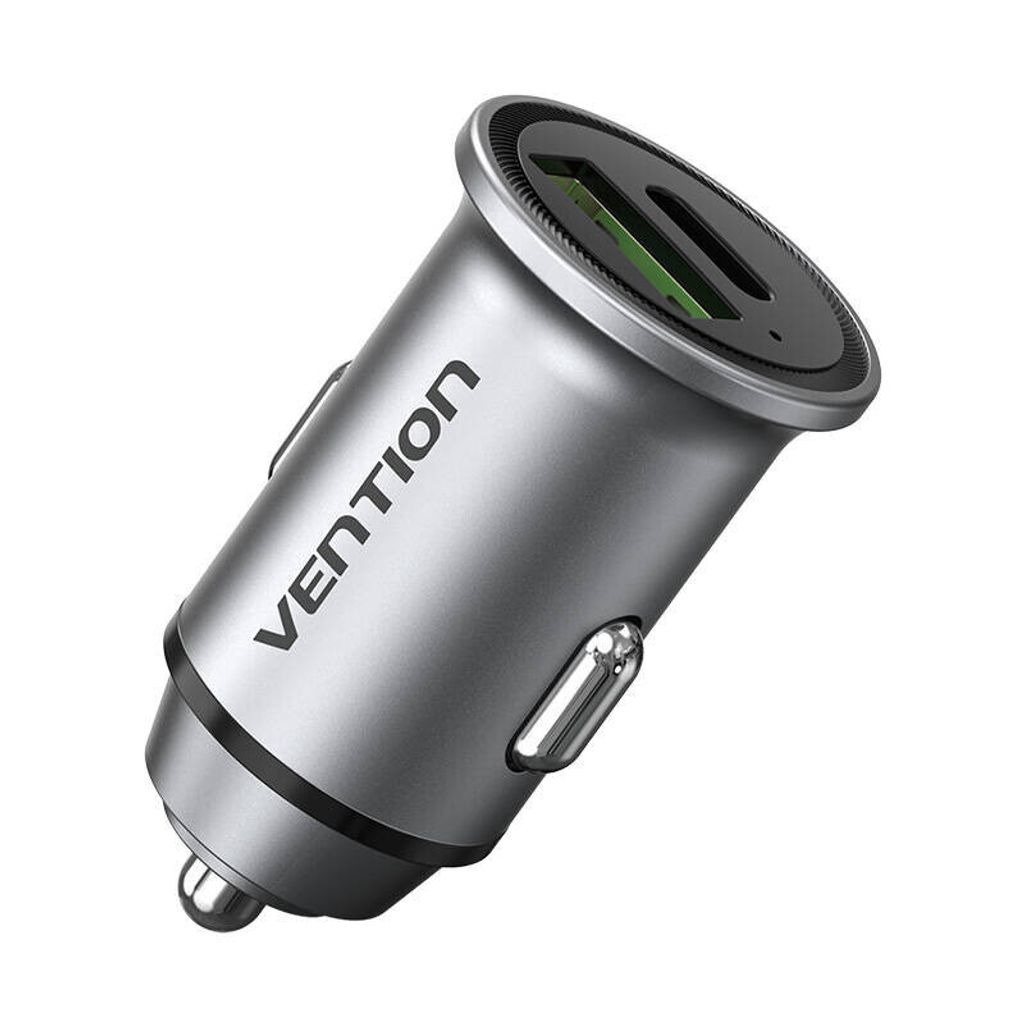 Vention Zwei-Port USB A+C(18/20) Auto-Ladegerät Grau Mini Style Aluminium Legierung Typ