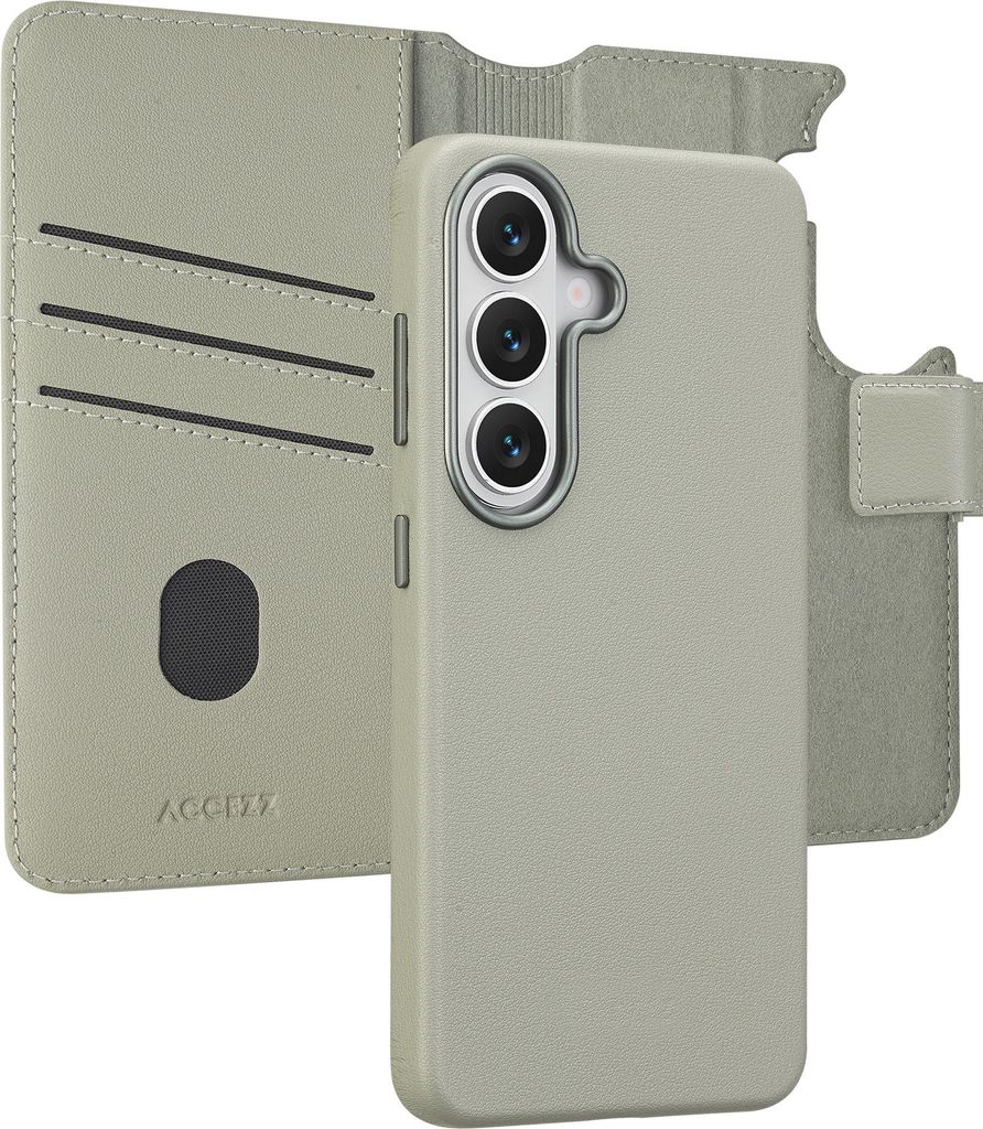 Accezz Leder-Bücherregal 2-in-1 mit MagSafe für das Samsung Galaxy S26 – Hellgrau