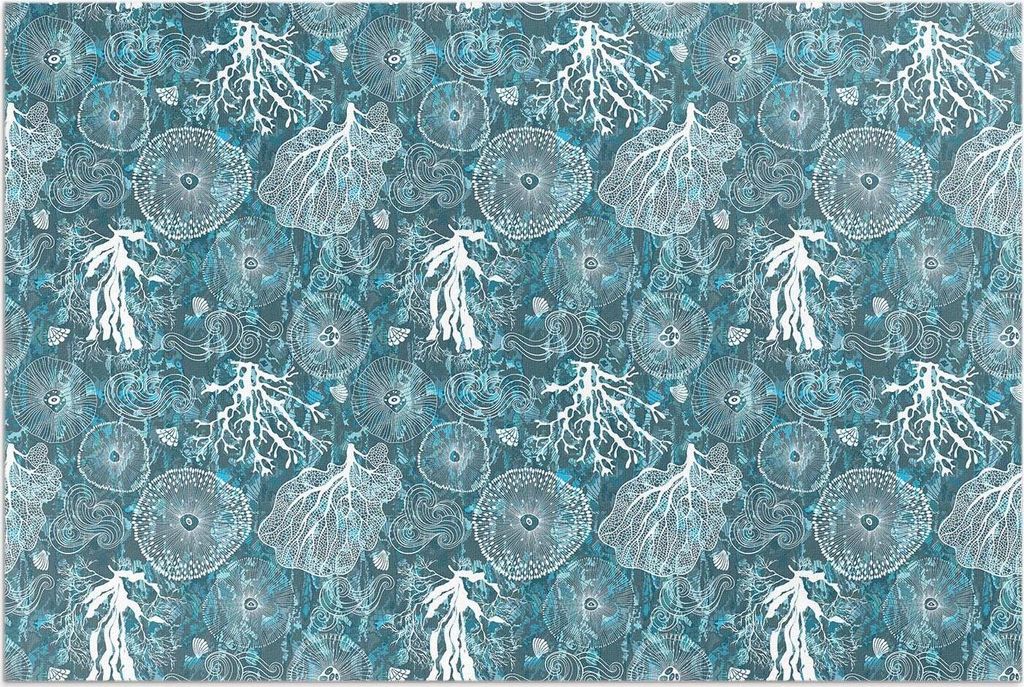 Ein von der Meeresflora und -fauna inspiriertes Muster – Vinylteppich – 120x180 cm – Outdoor Teppich – Terrasse – Wetterfest – Modern