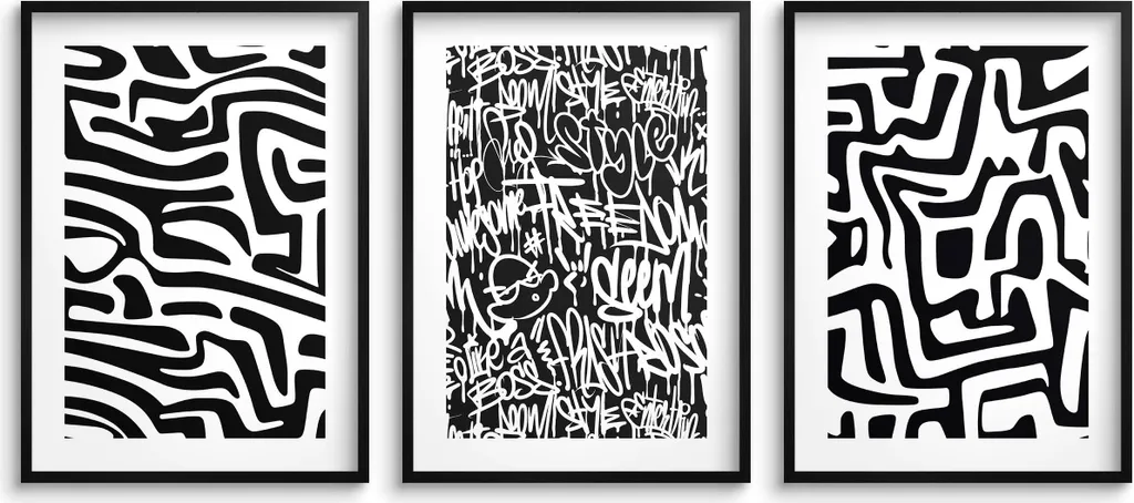 Tris Quadri Astratti Graffiti 3x30x40 - Poster Moderni Parete Casa