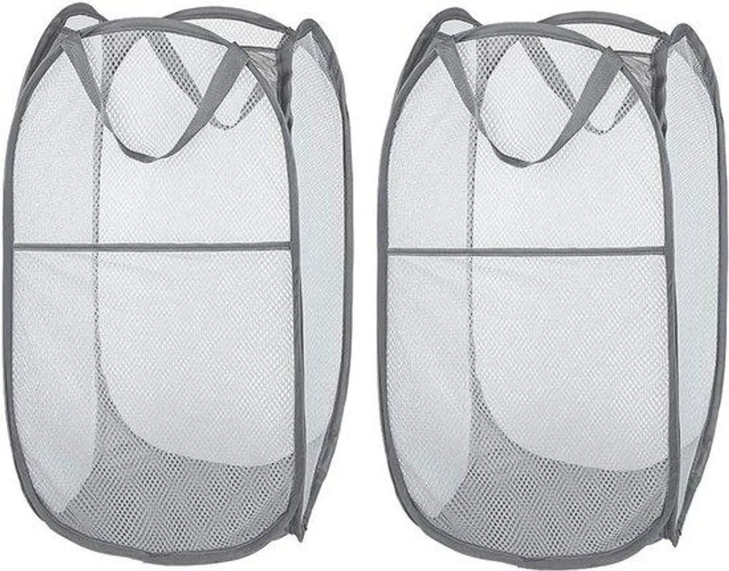 Panier à linge 2 niveaux pliable gris 35x35x61 cm gain de place
