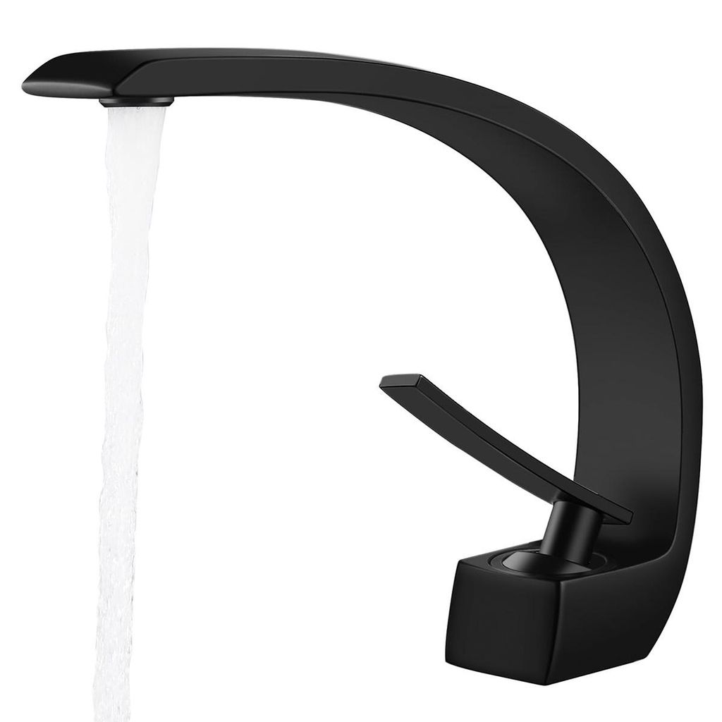 Minimalistischer Badarmatur-Mischer – Schwarz, Messing, eleganter Einhandmischer mit Luftsprudler & italienisch inspirierter Kurvenform