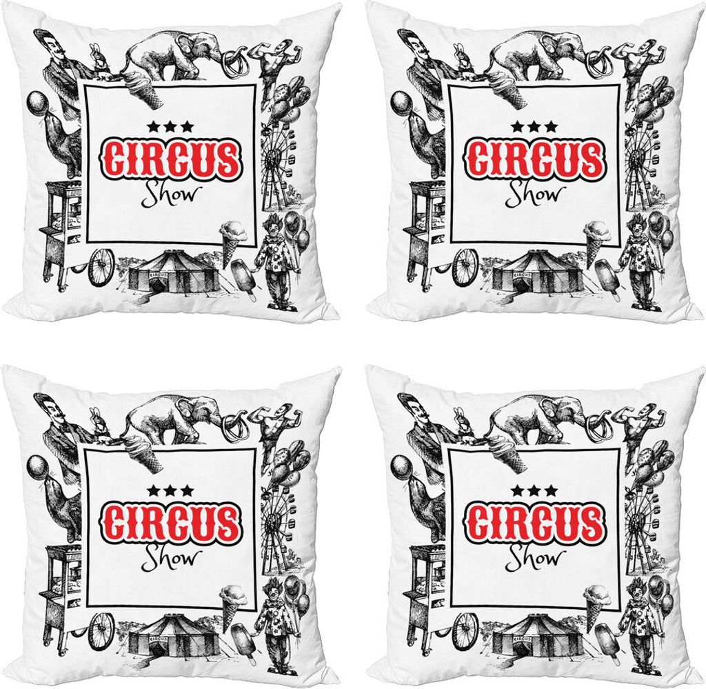 ABAKUHAUS Jahrgang Kissenbezug Set (4 Stück), Circus Show Zauberer, Moderner Doppelseitiger Digitaldruck, 40 cm x 40 cm, Orange Schwarz