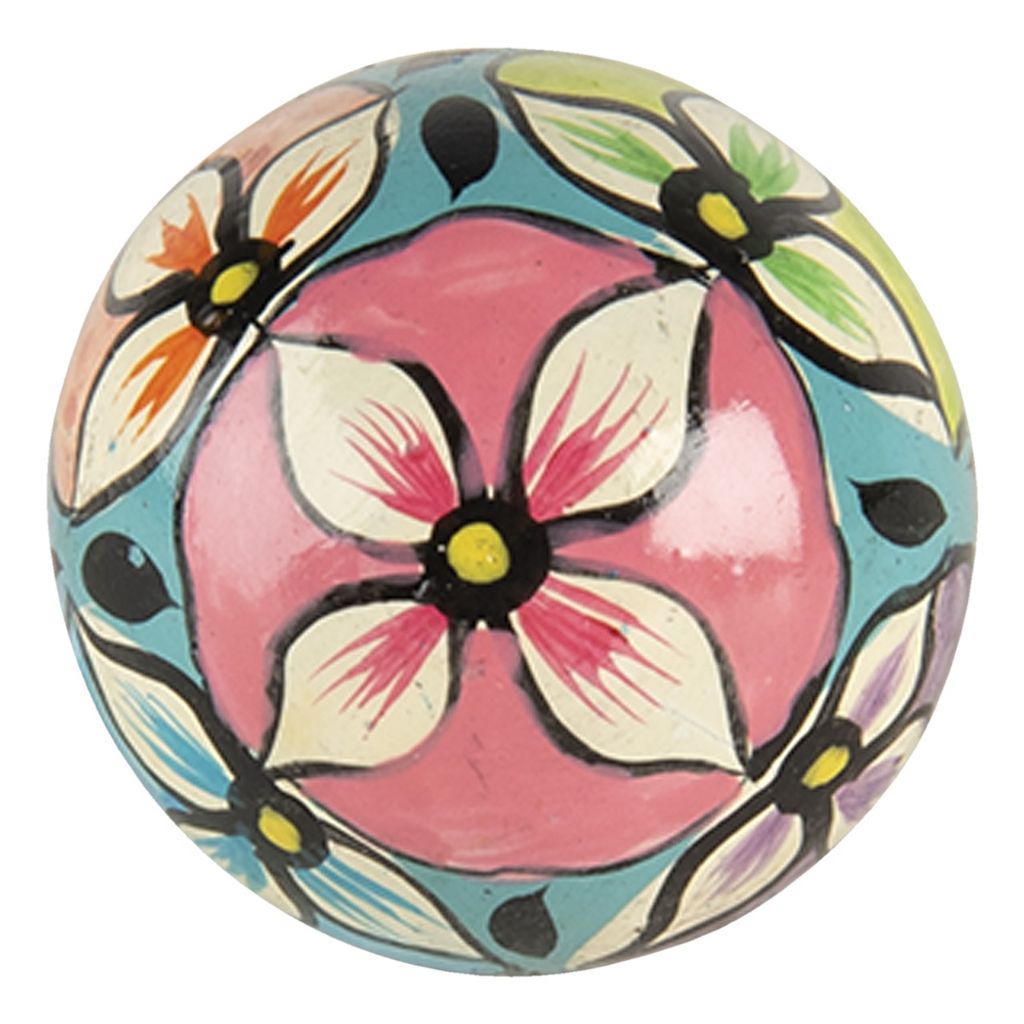 Clayre & Eef Türknauf 3x7 cm Rosa Blau Holz Rund Blume