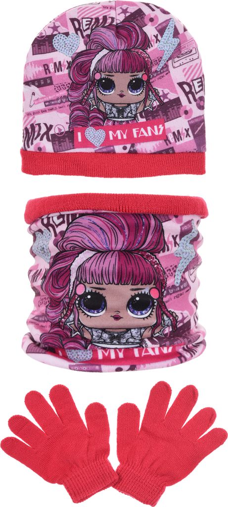 L.O.L. Surprise! Kinder Mädchen Winter-Set 3-tlg. Mütze, Schal und Handschuhe , Größe:52
