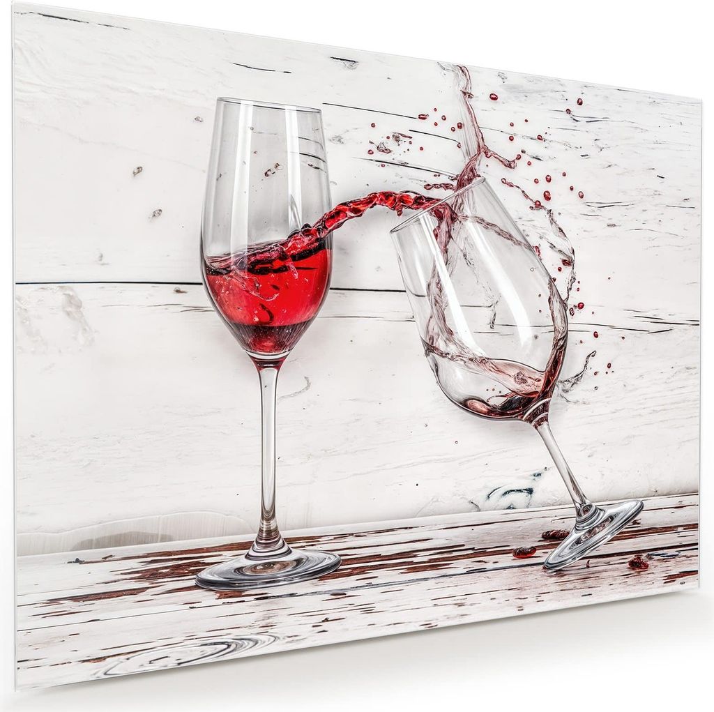 Glasbild 120x90cm in XXL für Wohnzimmer, Schlafzimmer Motiv Rotweingläserfall