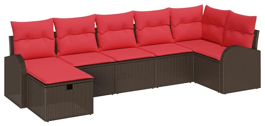 vidaXL Sofa Set mit Kissen mit Speicher Braun und Rot Poly-Rattan