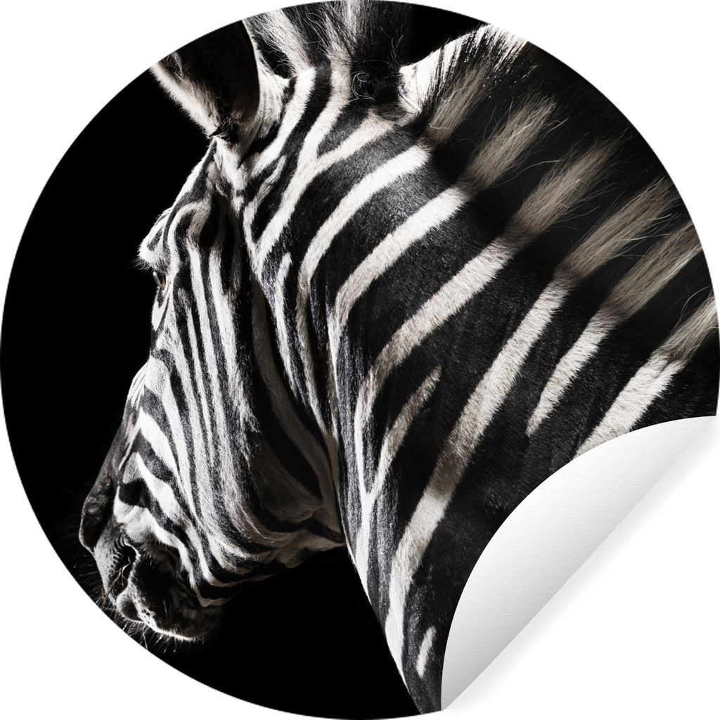 MuchoWow Runde Wandtattoo - Wandsticker Tapete Aufkleber Zebra - Tier - Schwarz - Porträt Ø 80 cm Selbstklebend und Repositionierbar - Wandaufk...