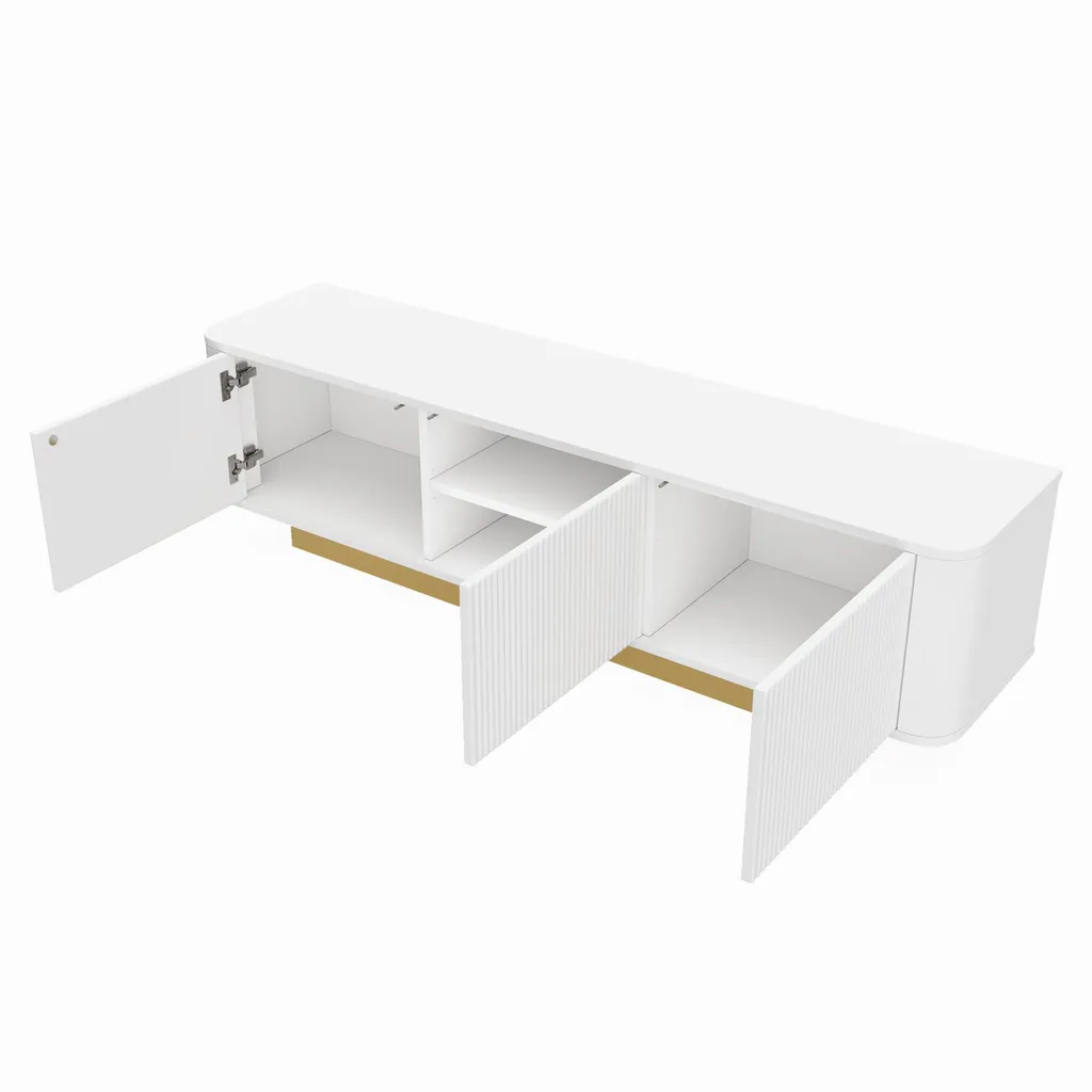 Meuble TV 175 cm blanc avec veines de bois et gestion câbles intégré - 8