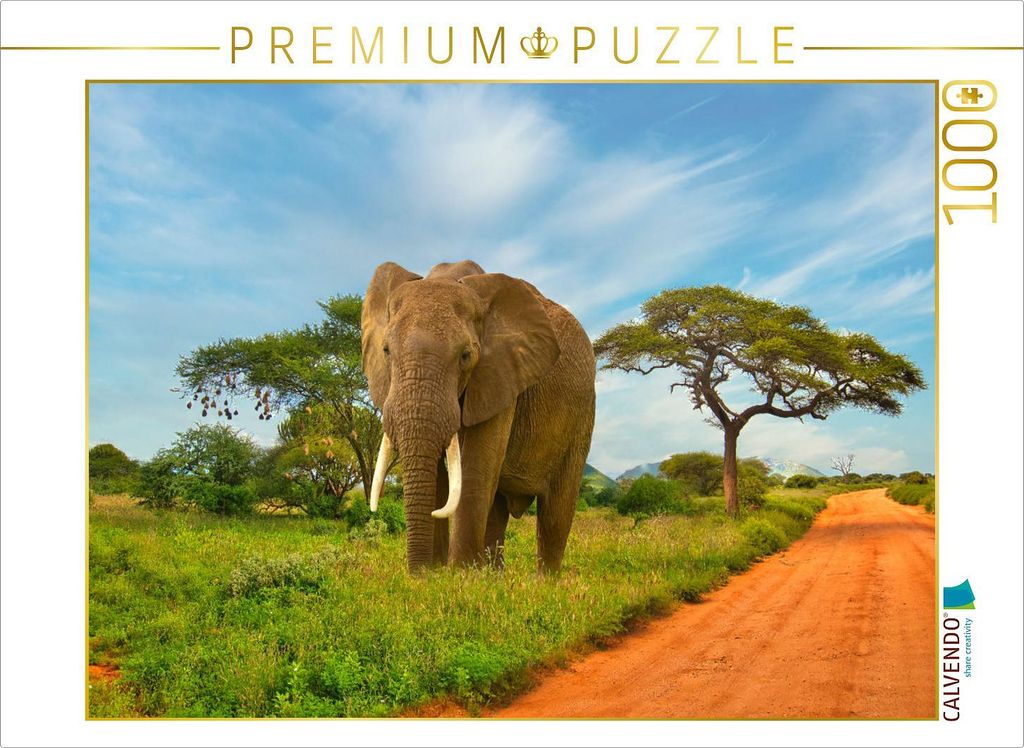 CALVENDO Puzzle Elefant am Wegrand | 1000 Teile Lege-Größe 64x48cm Foto-Puzzle für glückliche Stunden