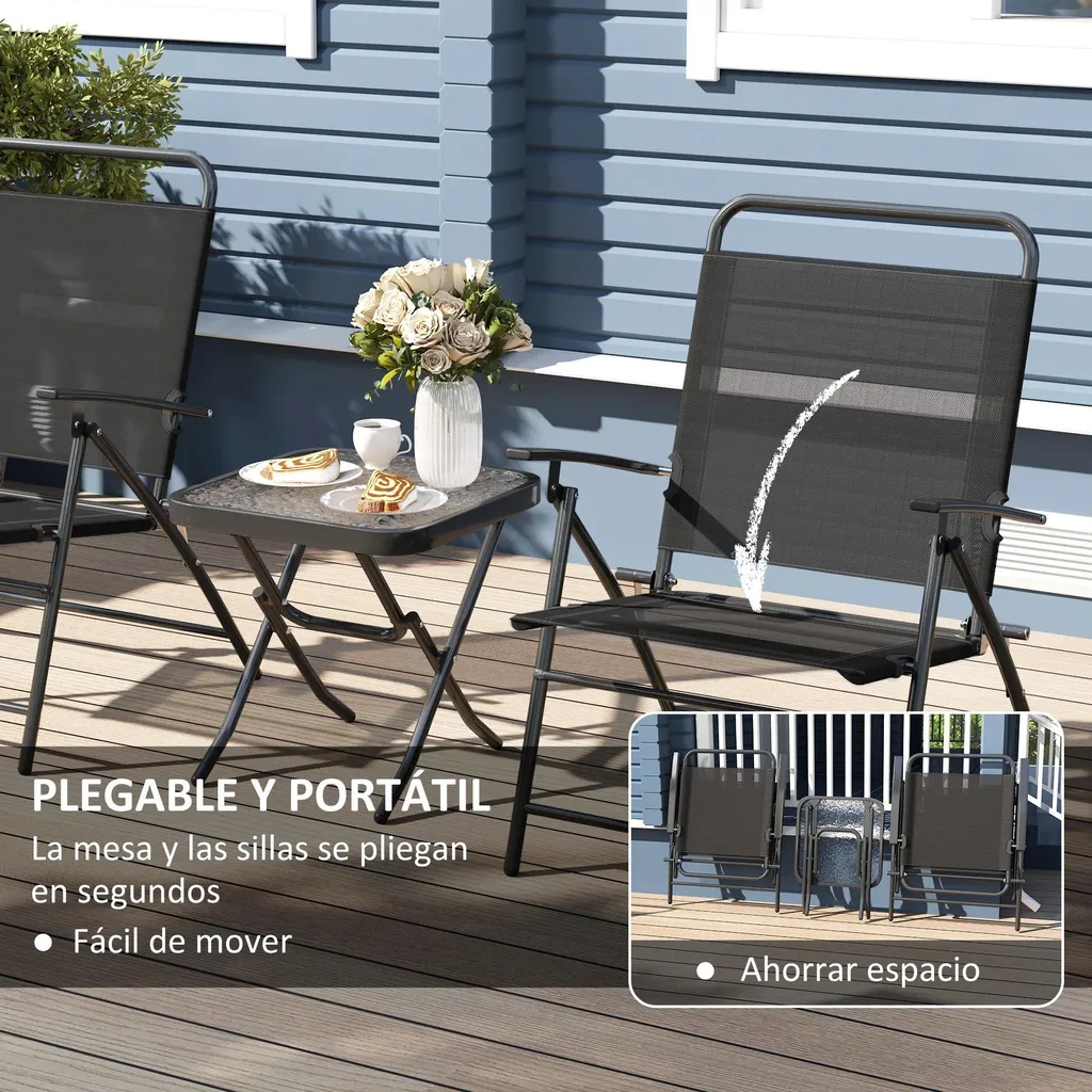 Ensemble table et chaises pour balcon noir petit espace terrasse repas - 4