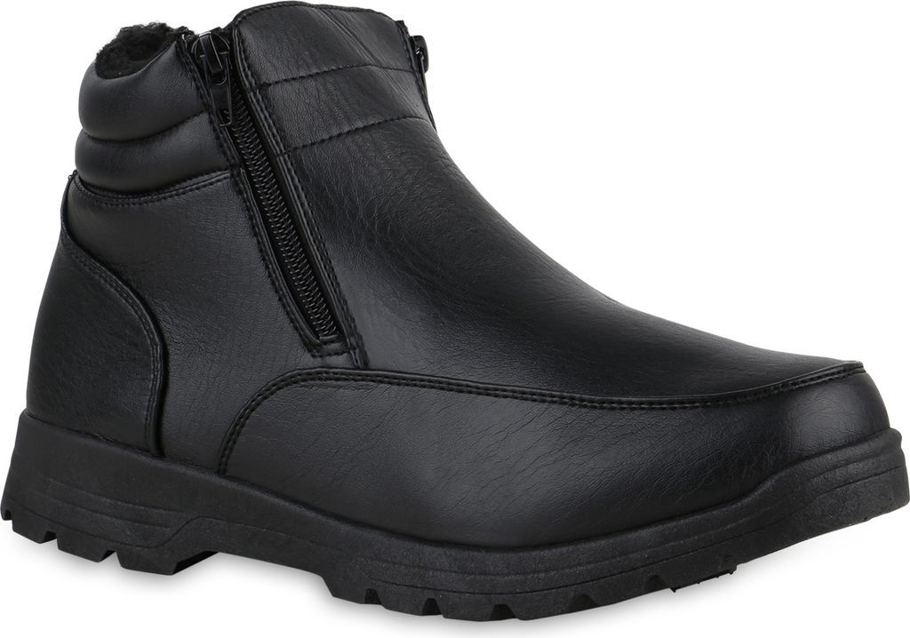 VAN HILL Herren Warm Gefütterte Winter Boots Stiefel Kunstfell Schuhe 840006, Farbe: Schwarz, Größe: 44