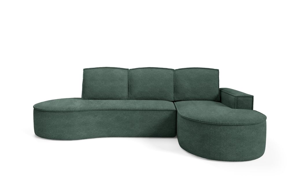DomoHome Ecksofa MOLLY Mit Schlaffunktion – Halbrundes Design Freistehend Liegefläche 140x207cm, 3 Große Rückenkissen Curio Möbelstoff 277x15...