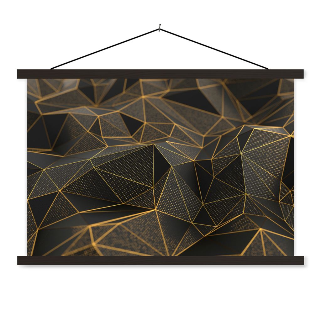 MuchoWow Textilposter Abstrakt - Gold - 3D - Luxus - Kunst 60x40 cm mit schwarzem Rahmen - Hölzernes