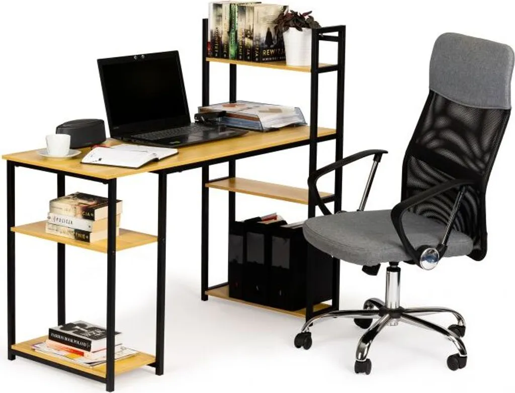 Scrivania PC Rovere Chiaro con Libreria Integrata | Mobili Ufficio Casa