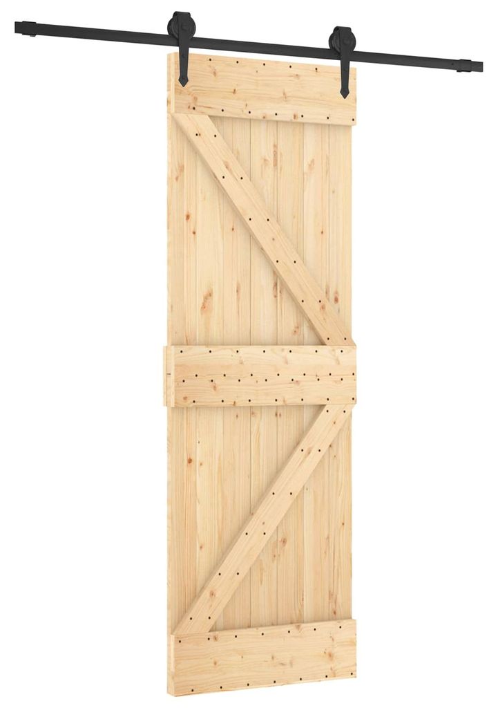 vidaXL Schiebetür Natürlich und Schwarz 70 x 210 cm Massivkiefer