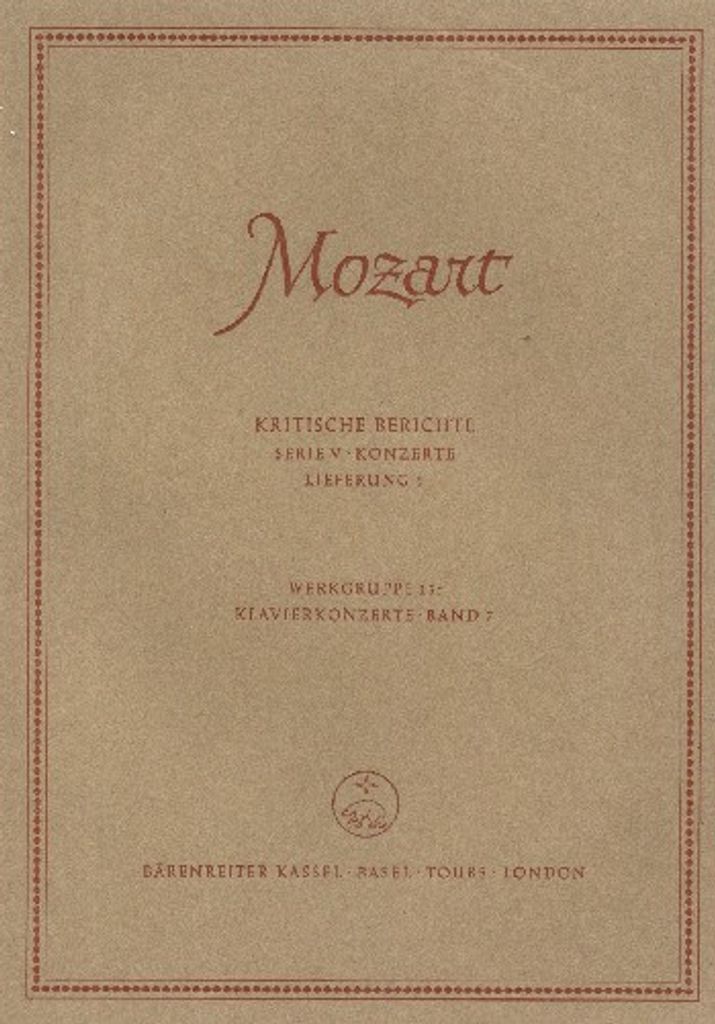 Konzerte für ein oder mehrere Klaviere und Orchester mit Kadenzen Band 7 Kritischer Bericht