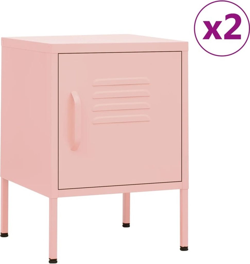 The Living Store Nachttische 2 Stk. Rosa 35x35x51 cm Stahl