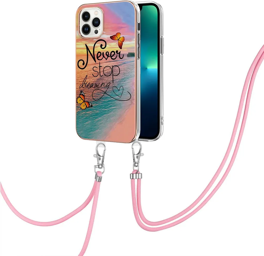 Custodia con cinturino per iPhone 13 Pro, custodia in TPU a fantasia con cinturino regolabile Oro