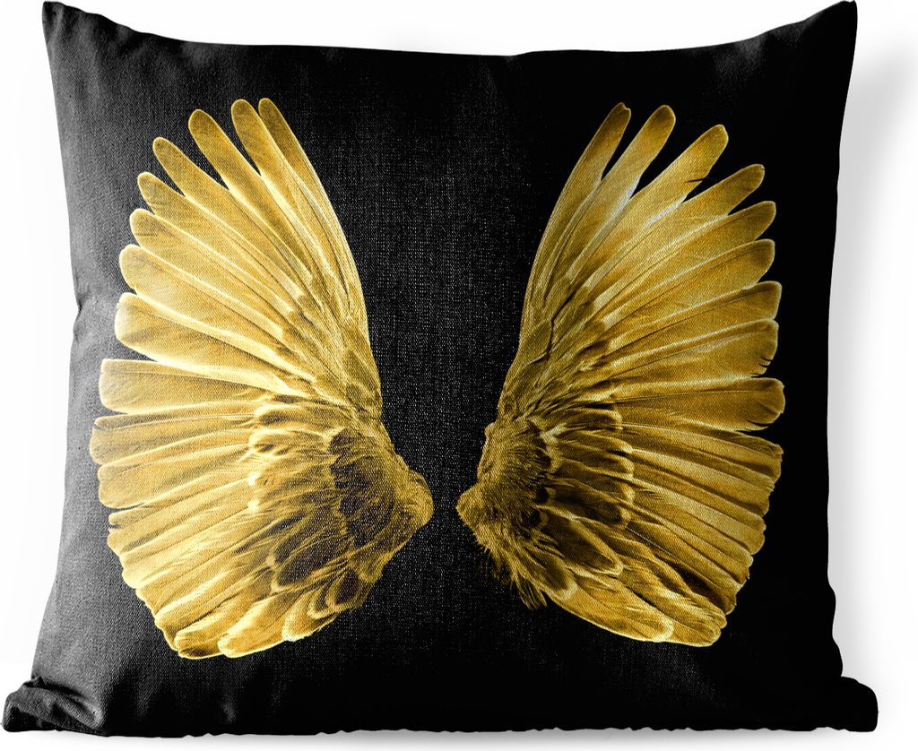 MuchoWow® Outdoor Kissen - Goldene Flügel auf schwarzem Produktbild 