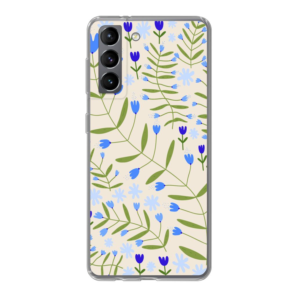 MuchoWow Handyhülle Schutzhülle Hülle für Samsung Galaxy S21 Blume - Blätter - Blau Silikon Softcase Handy Hülle - Softcase