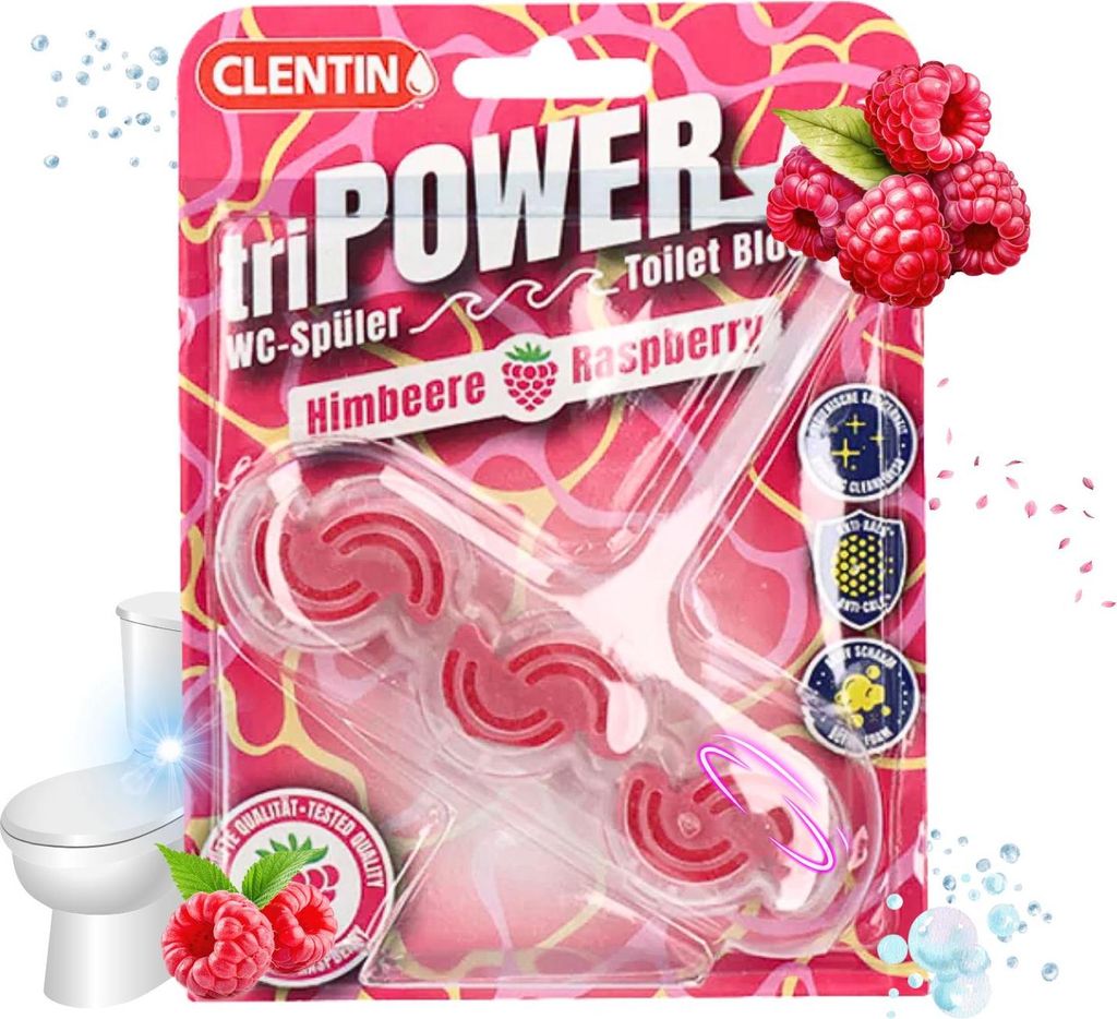 CLENTIN WC Stein Duftspüler 12 St x 45g Himbeere / WC Reiniger 1.800 Spülgänge - Duftsteine für extra Frische und eine sichtbare Reinigung