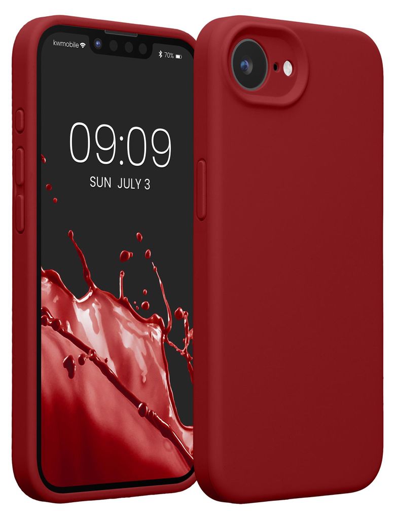kwmobile Hülle kompatibel mit Apple iPhone 17e / iPhone 16e - Hülle Silikon gummiert - Handyhülle - Handy Case in Rhabarber Rot