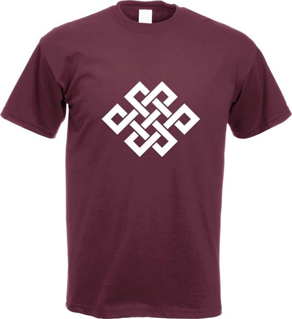 Kiwistar - T-Shirt - Burgund - Buddhistischer Knoten Motiv Bedruckt Funshirt Design Print - mit Motiv Bedruckt - Funshirt Design - Sport - Freizeit...